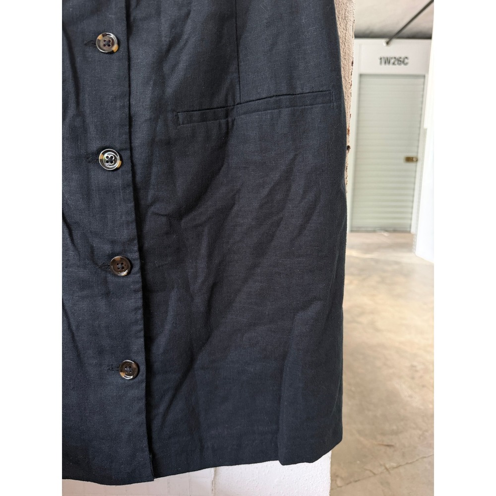 Abercrombie & Fitch Black Linen Blend Button Front Square Neck Dress MT Tall - Picture 4 of 7